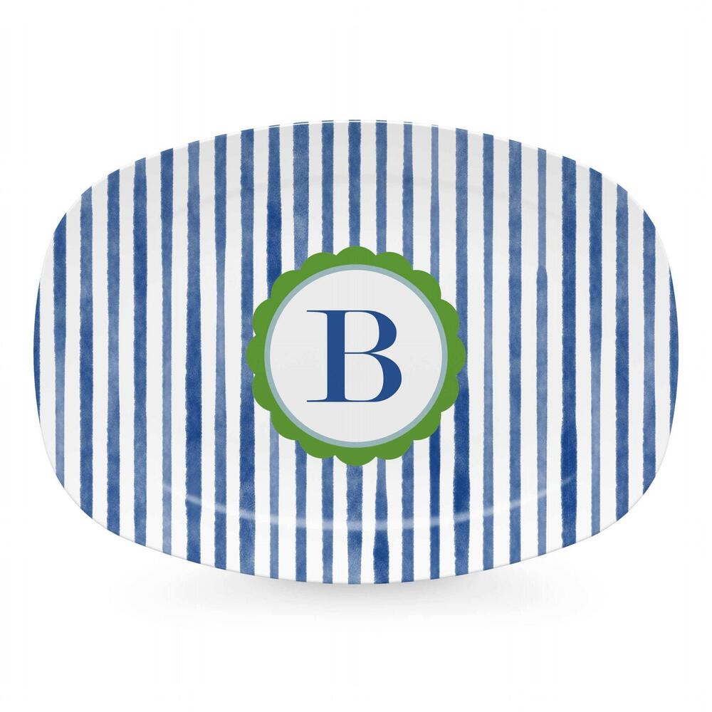 Blue Simple Stripes Platter with Scallop Interior - B by Mariposa 