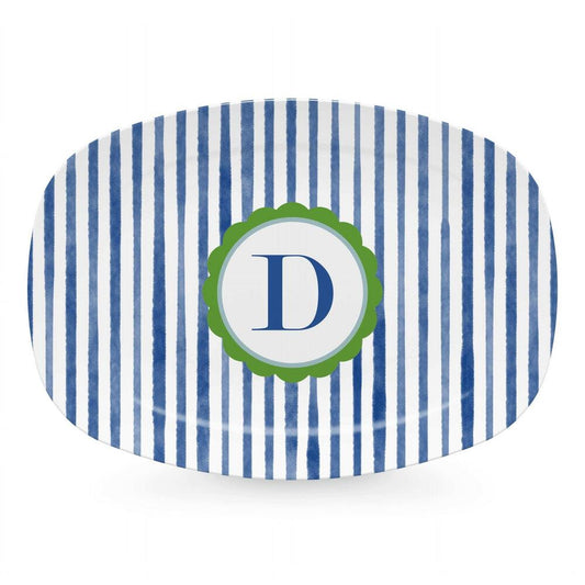 Blue Simple Stripes Platter with Scallop Interior - D by Mariposa 