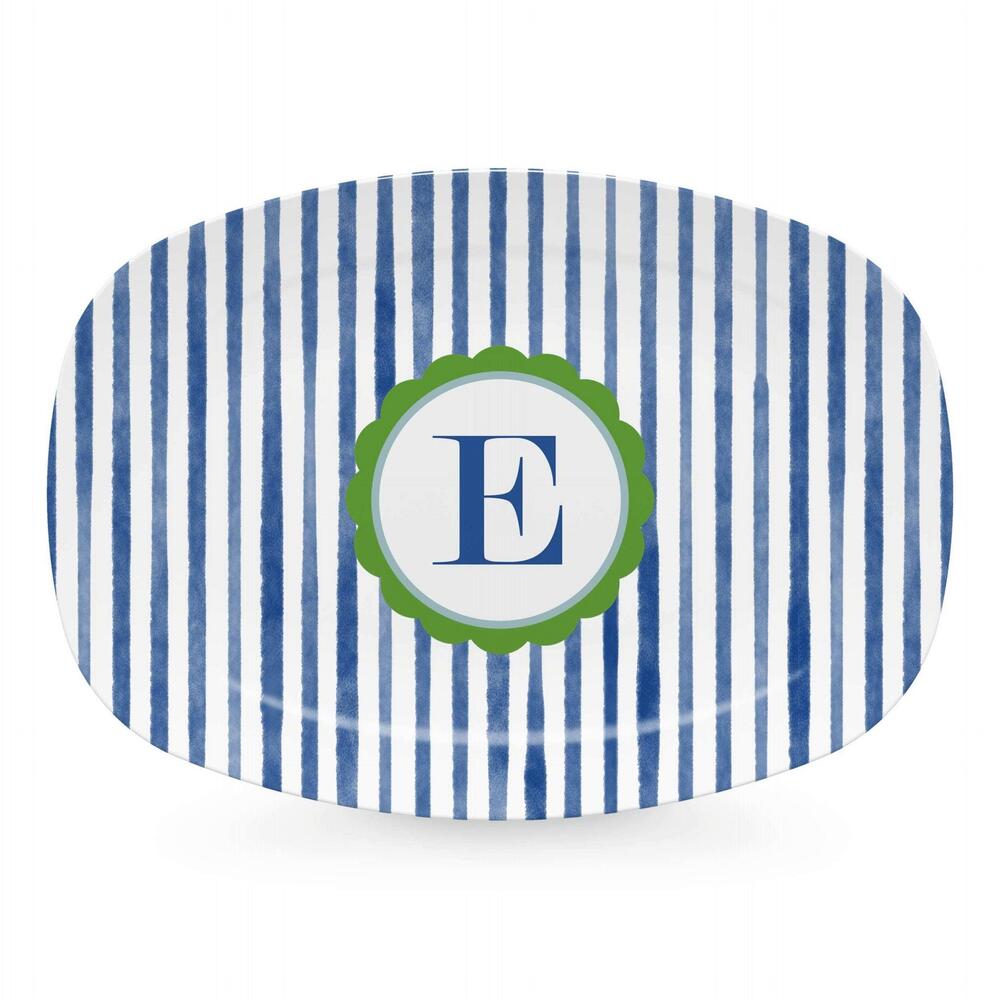 Blue Simple Stripes Platter with Scallop Interior - E by Mariposa 