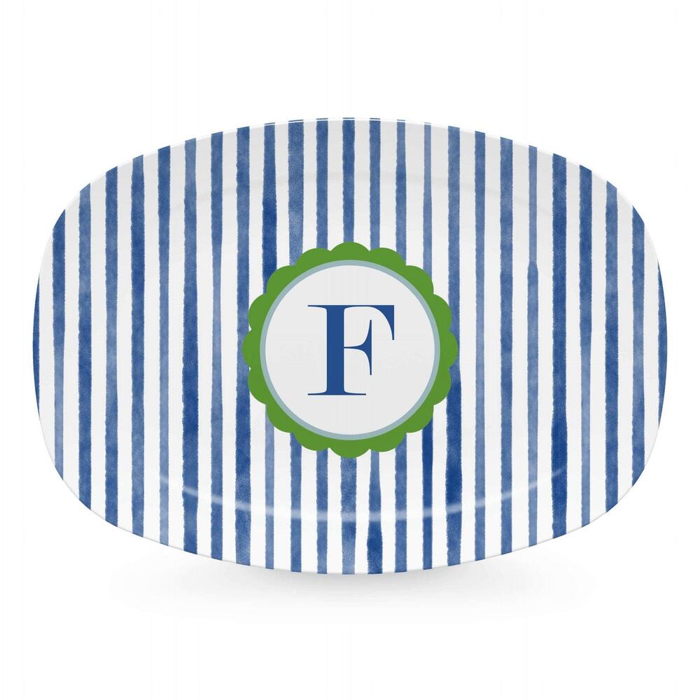 Blue Simple Stripes Platter with Scallop Interior - F by Mariposa 