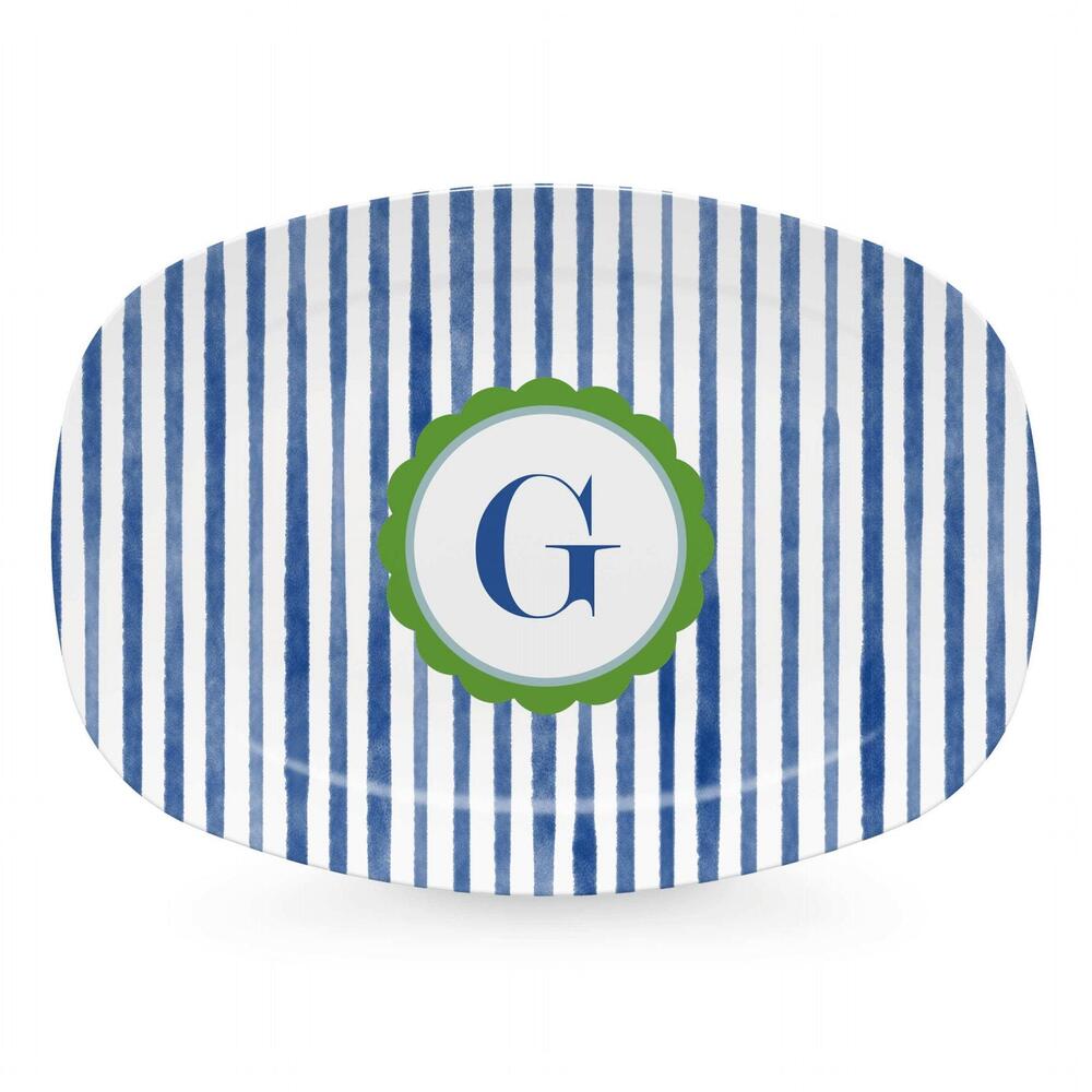 Blue Simple Stripes Platter with Scallop Interior - G by Mariposa 