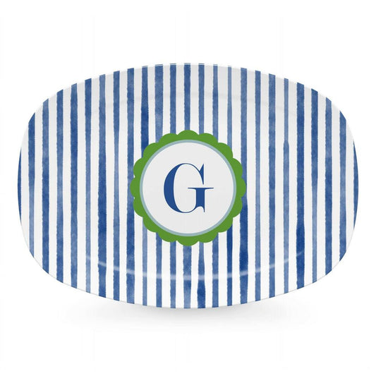 Blue Simple Stripes Platter with Scallop Interior - G by Mariposa 