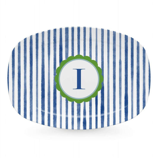 Blue Simple Stripes Platter with Scallop Interior - I by Mariposa 