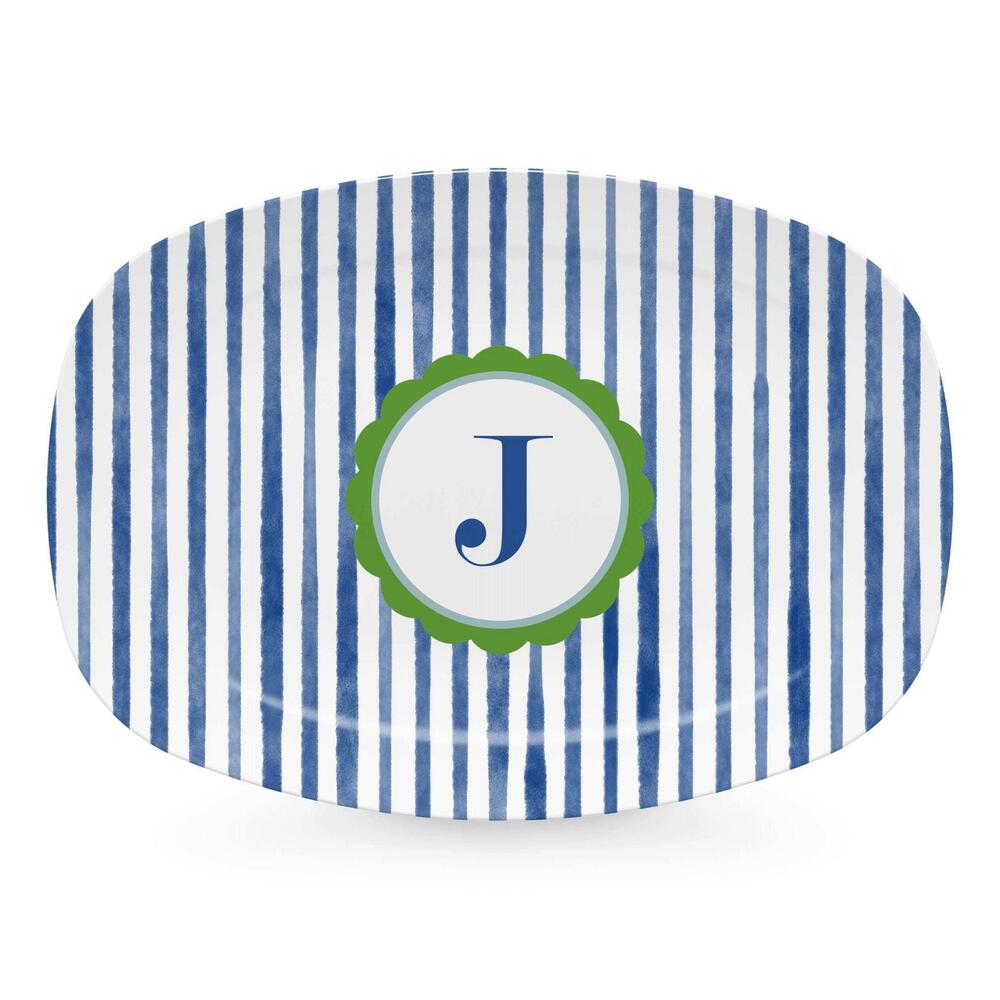 Blue Simple Stripes Platter with Scallop Interior - J by Mariposa 