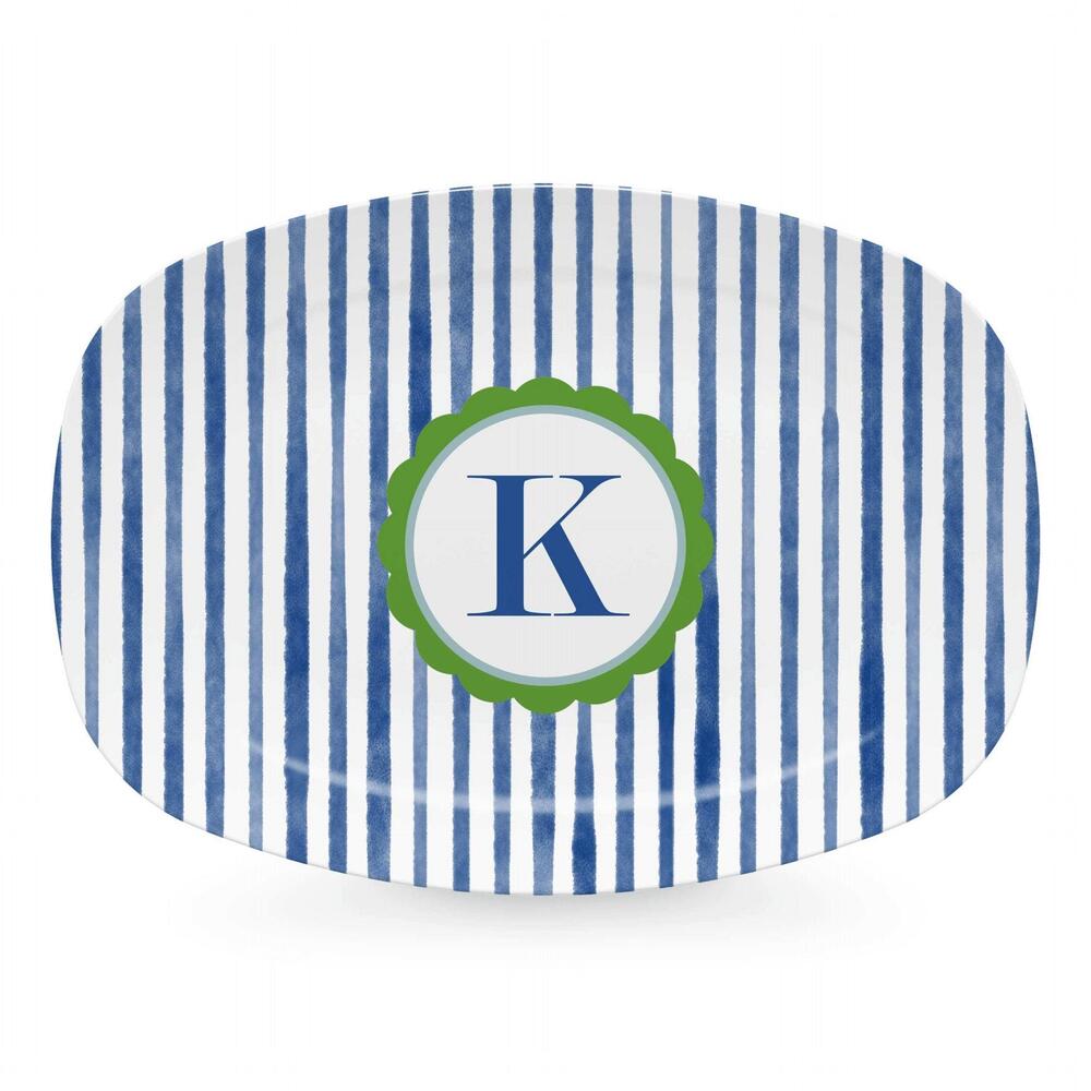 Blue Simple Stripes Platter with Scallop Interior - K by Mariposa 