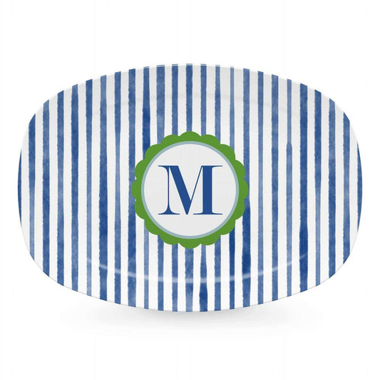 Blue Simple Stripes Platter with Scallop Interior - M by Mariposa 