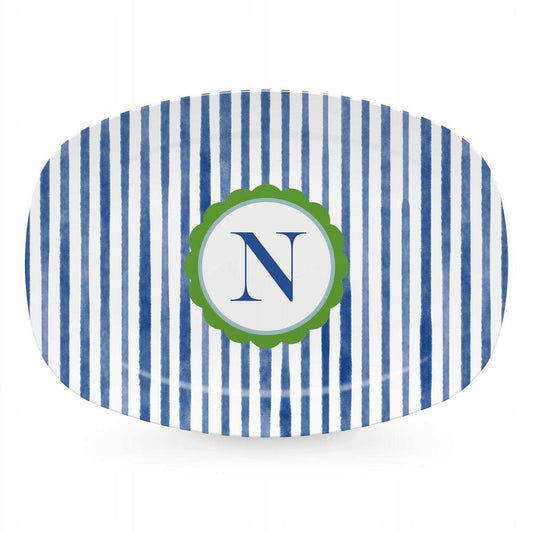 Blue Simple Stripes Platter with Scallop Interior - N by Mariposa 