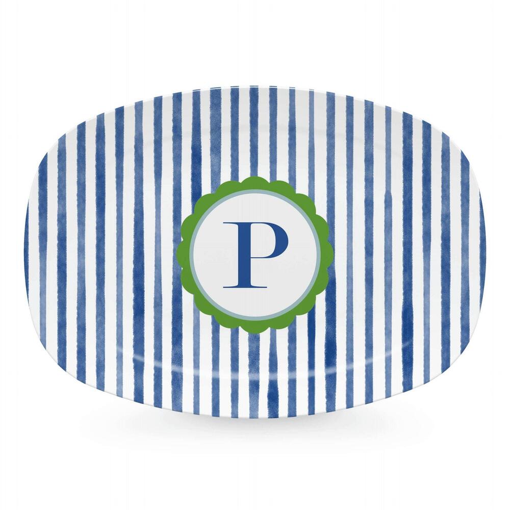 Blue Simple Stripes Platter with Scallop Interior - P by Mariposa 