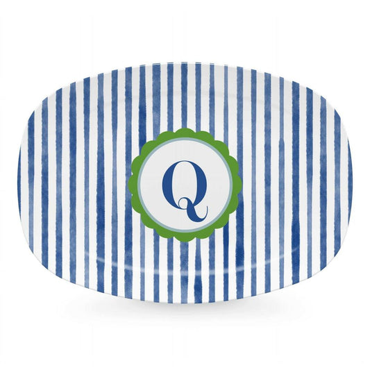 Blue Simple Stripes Platter with Scallop Interior - Q by Mariposa 