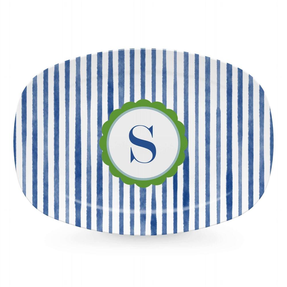 Blue Simple Stripes Platter with Scallop Interior - S by Mariposa 