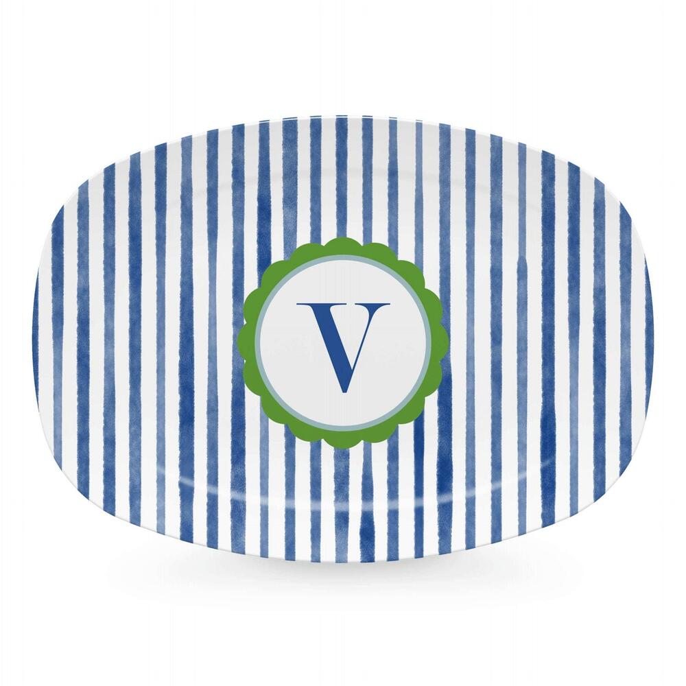 Blue Simple Stripes Platter with Scallop Interior - V by Mariposa 