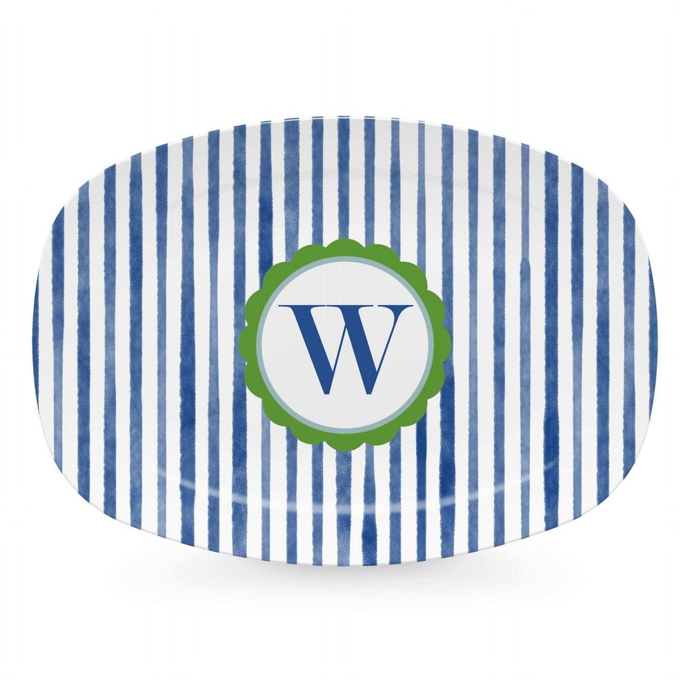 Blue Simple Stripes Platter with Scallop Interior - W by Mariposa 