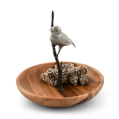 Bronze Song Bird Wood Tidbit Server Bowl by Vagabond House 