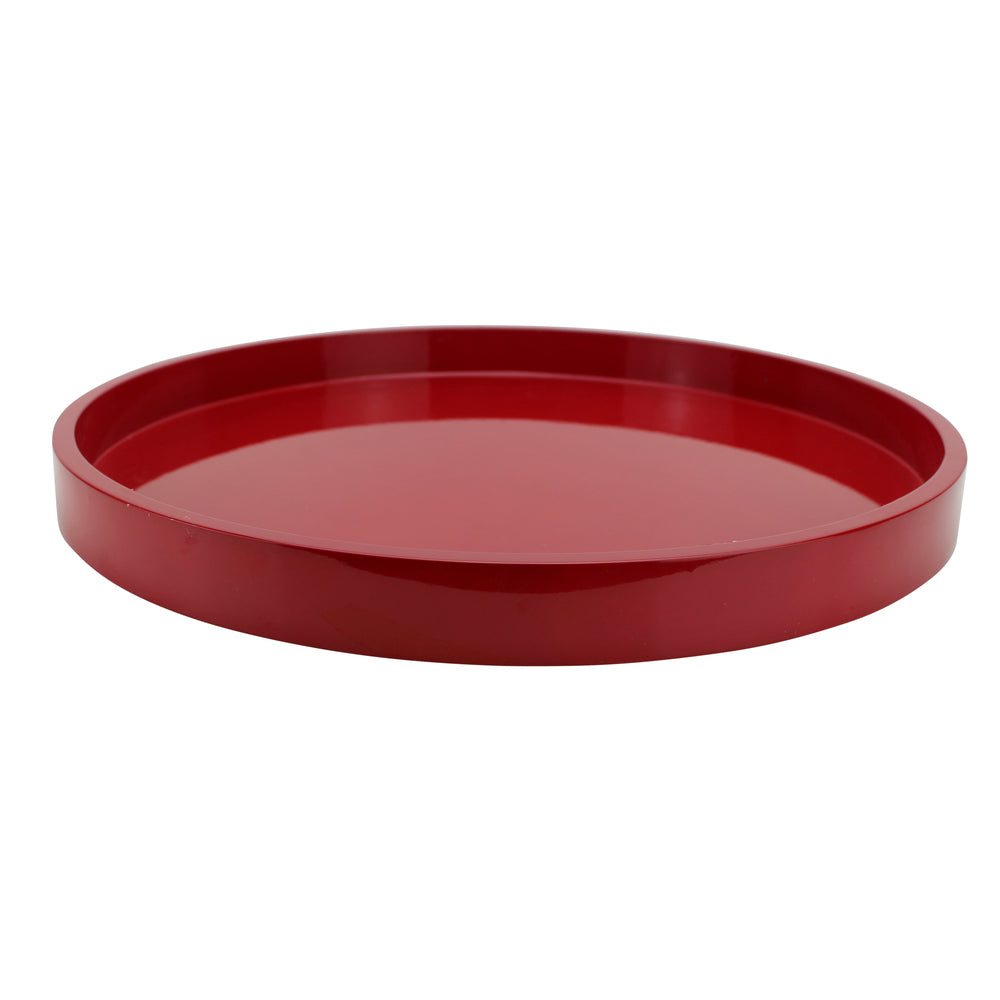 Burgundy Red Straight Sided Round Medium Lacquered Tray 16"x16" by Addison Ross