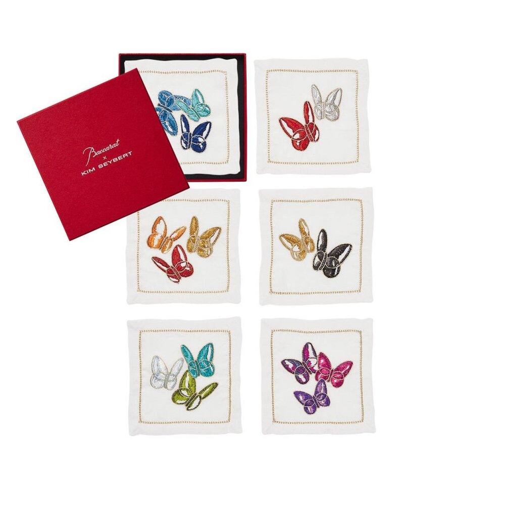 Butterflies Cocktail Napkin in Multi - Set of 6 in a Gift Box by Kim Seybert 