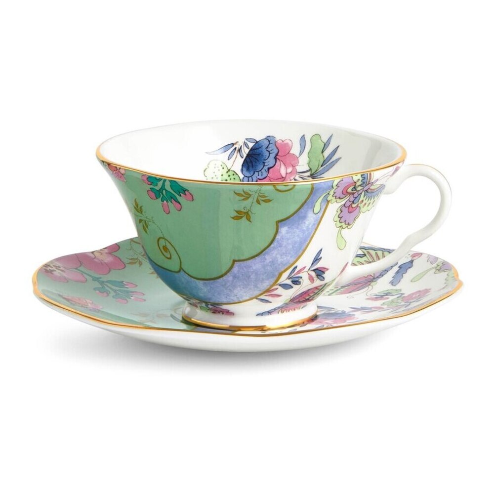 Butterfly Bloom Green Teacup And Saucer by Wedgwood