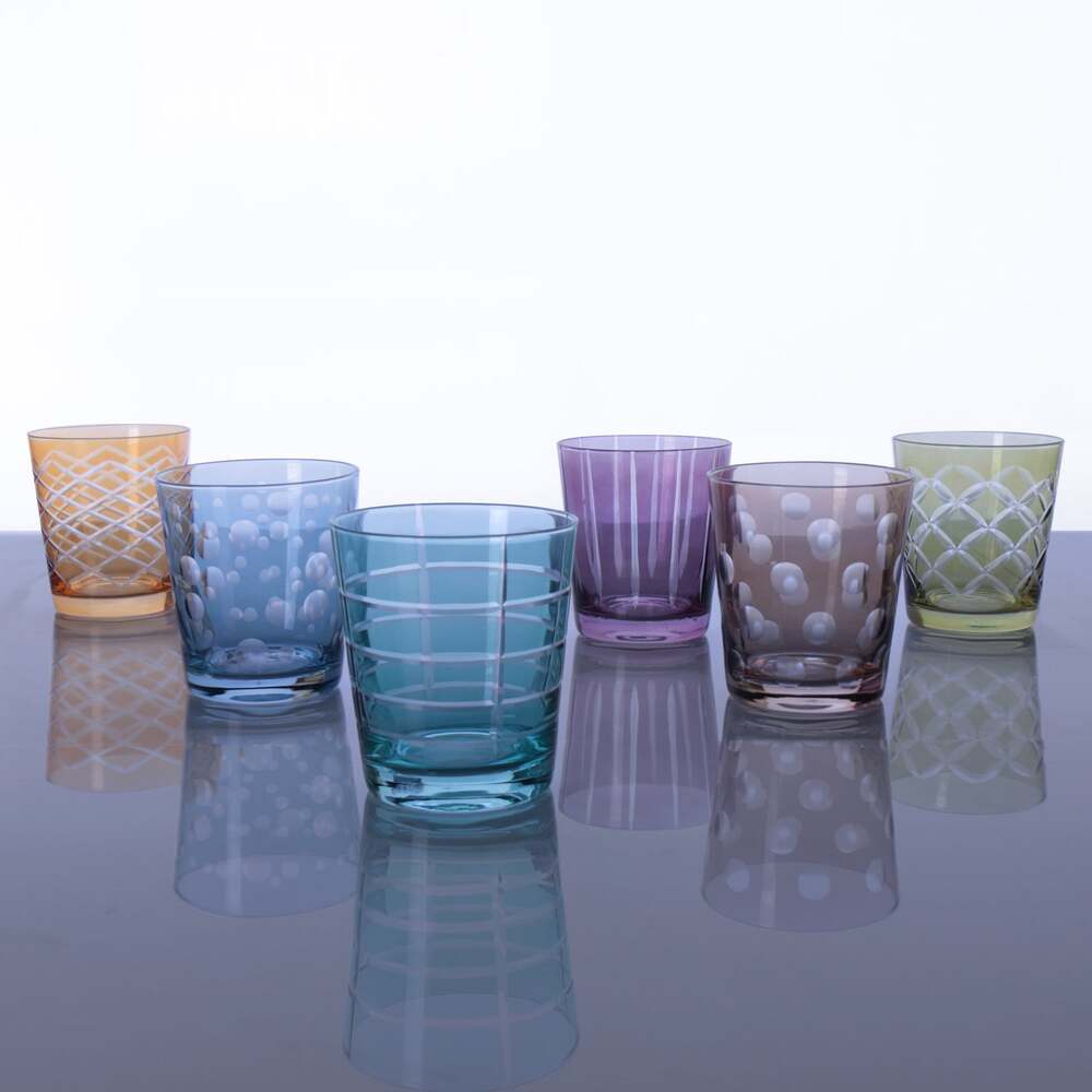 Carved Double Old Fashioned Glass Set of 6 - Multi by Beatriz Ball 