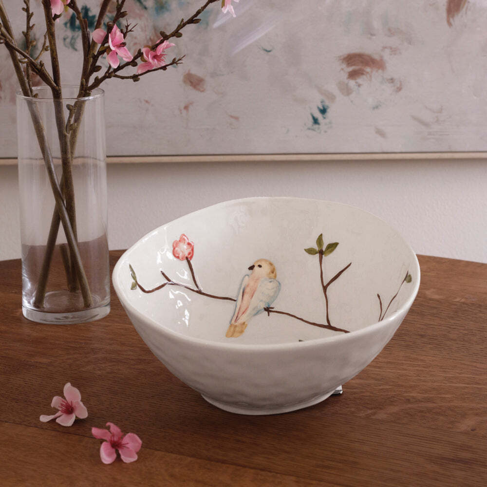 Ceramic Bird On Branch Large Bowl - Multi by Beatriz Ball 