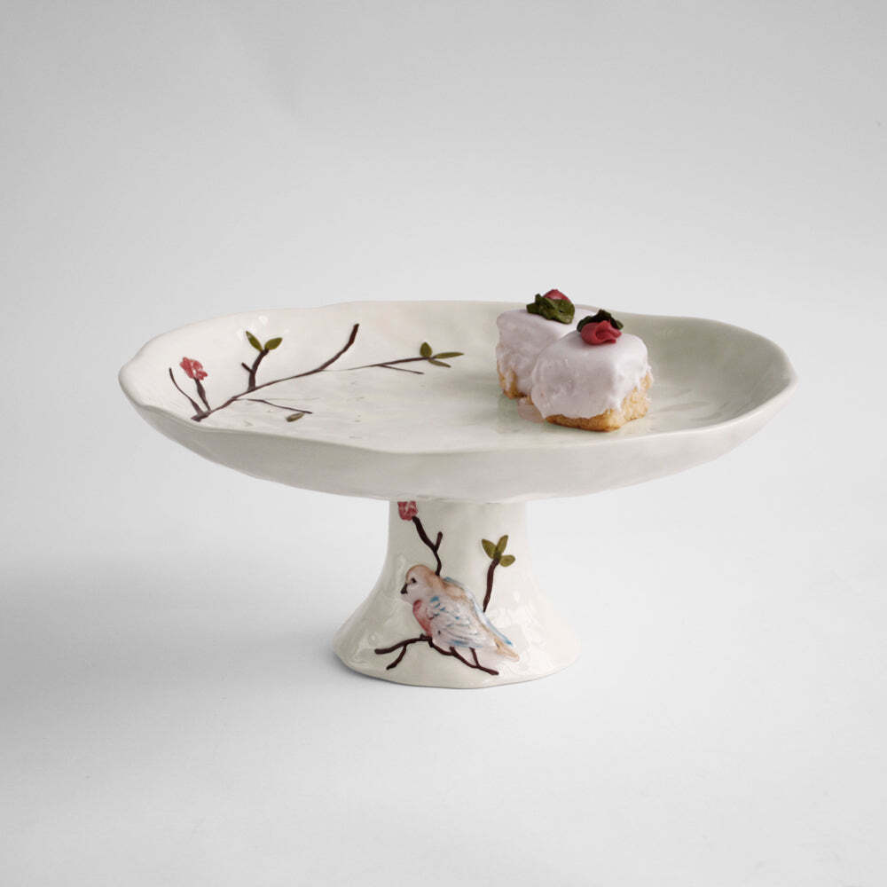 Ceramic Bird On Branch Pedestal Cake Plate - Multi by Beatriz Ball 1