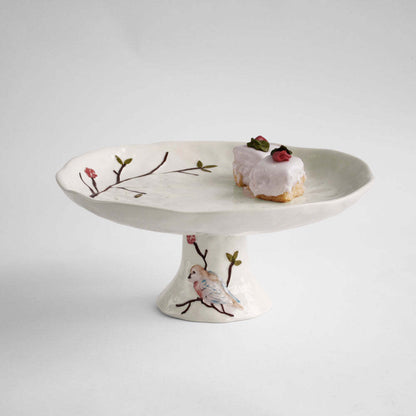 Ceramic Bird On Branch Pedestal Cake Plate - Multi by Beatriz Ball 1