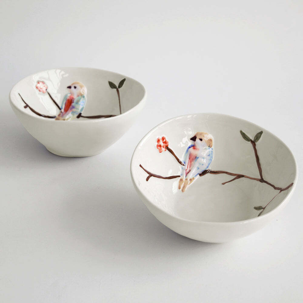 Ceramic Bird On Branch Small Bowl Set of 2 - Multi by Beatriz Ball 2