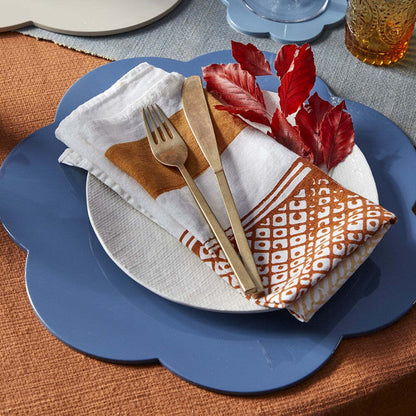 Chambray Blue Large Scallop Lacquer Placemats - Set of 4 16"x16" by Addison Ross Additional Image-2