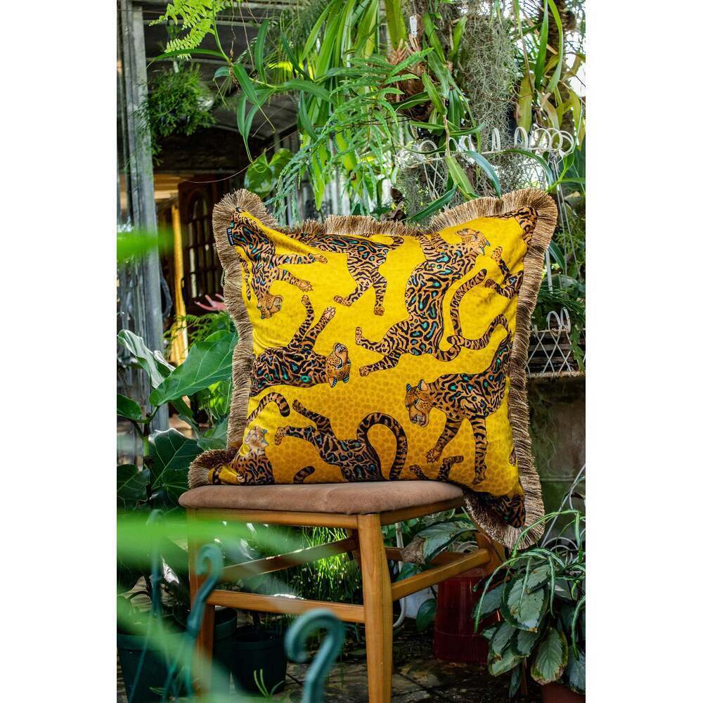 Cheetah Kings Pillow Velvet with Fringe by Ngala Trading Company Additional Image - 3