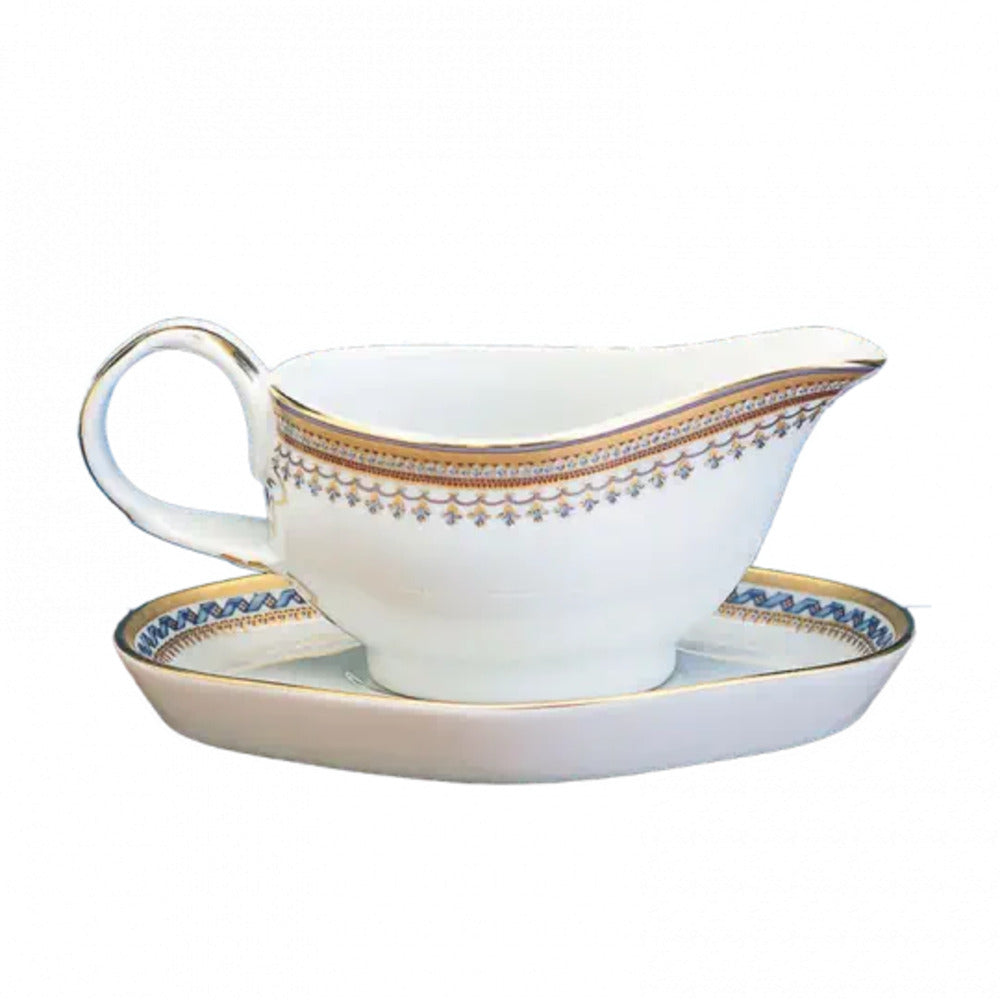 Chinoise Blue Gravy Boat & Stand by Mottahedeh