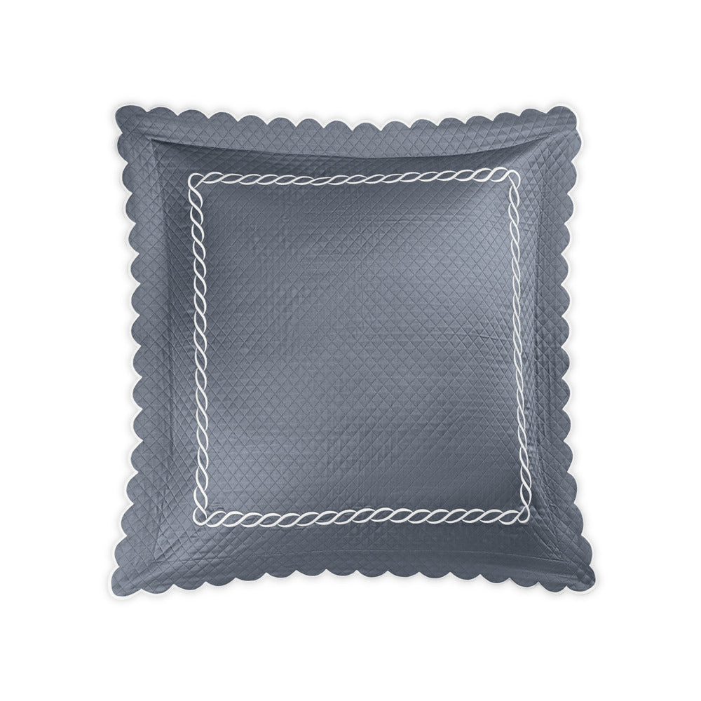 Classic Chain Scallop Matelasse Sham Steel Blue & Bone Euro 