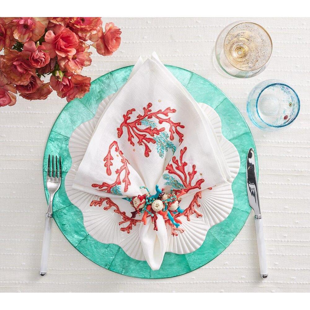 Coral Spray Napkin in White - Coral & Turquoise - Set of 4 by Kim Seybert 2