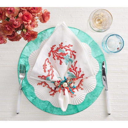 Coral Spray Napkin in White - Coral & Turquoise - Set of 4 by Kim Seybert 2