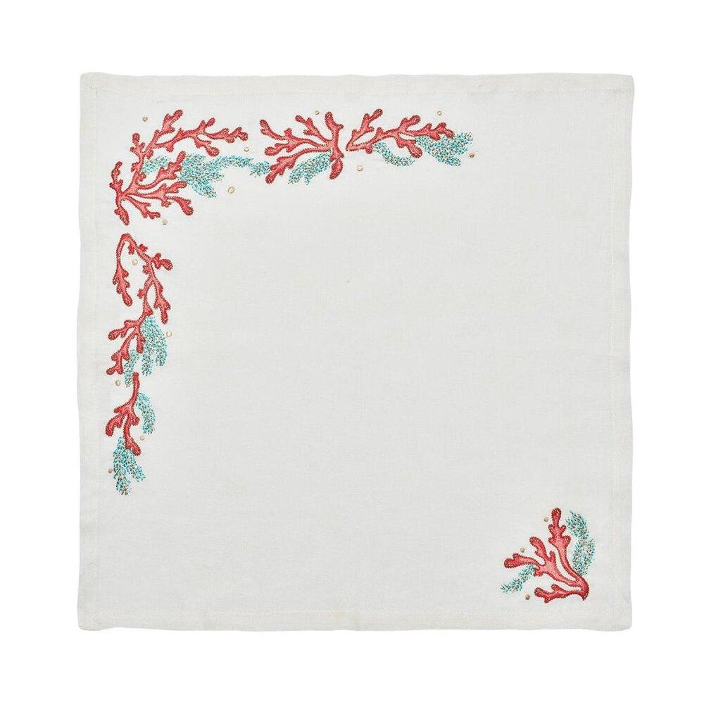 Coral Spray Napkin in White - Coral & Turquoise - Set of 4 by Kim Seybert 3