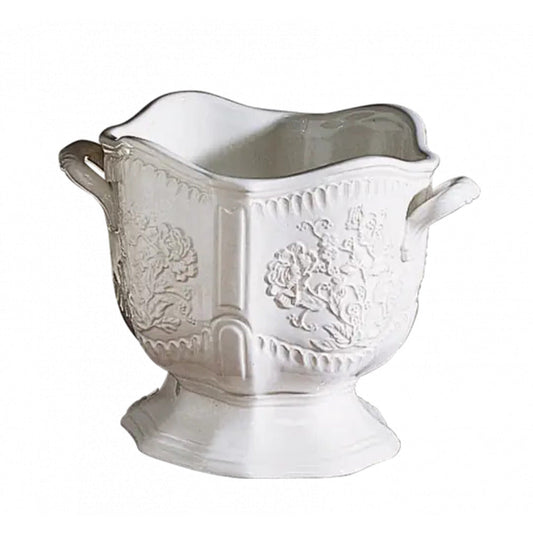 Creamware Round Embossed Cachepot by Mottahedeh