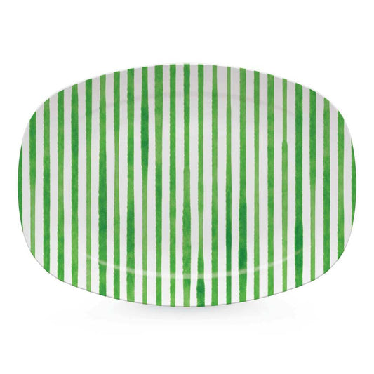 Dark Green Simple Stripes Platter by Mariposa