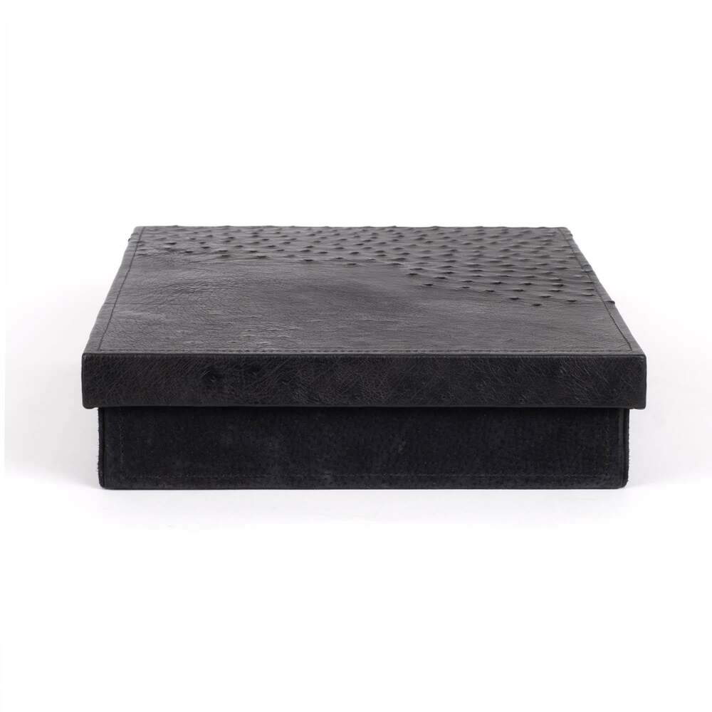 Desk Organizer Box - Ostrich Leather/Suede - Black by Ngala Trading Company Additional Image - 2