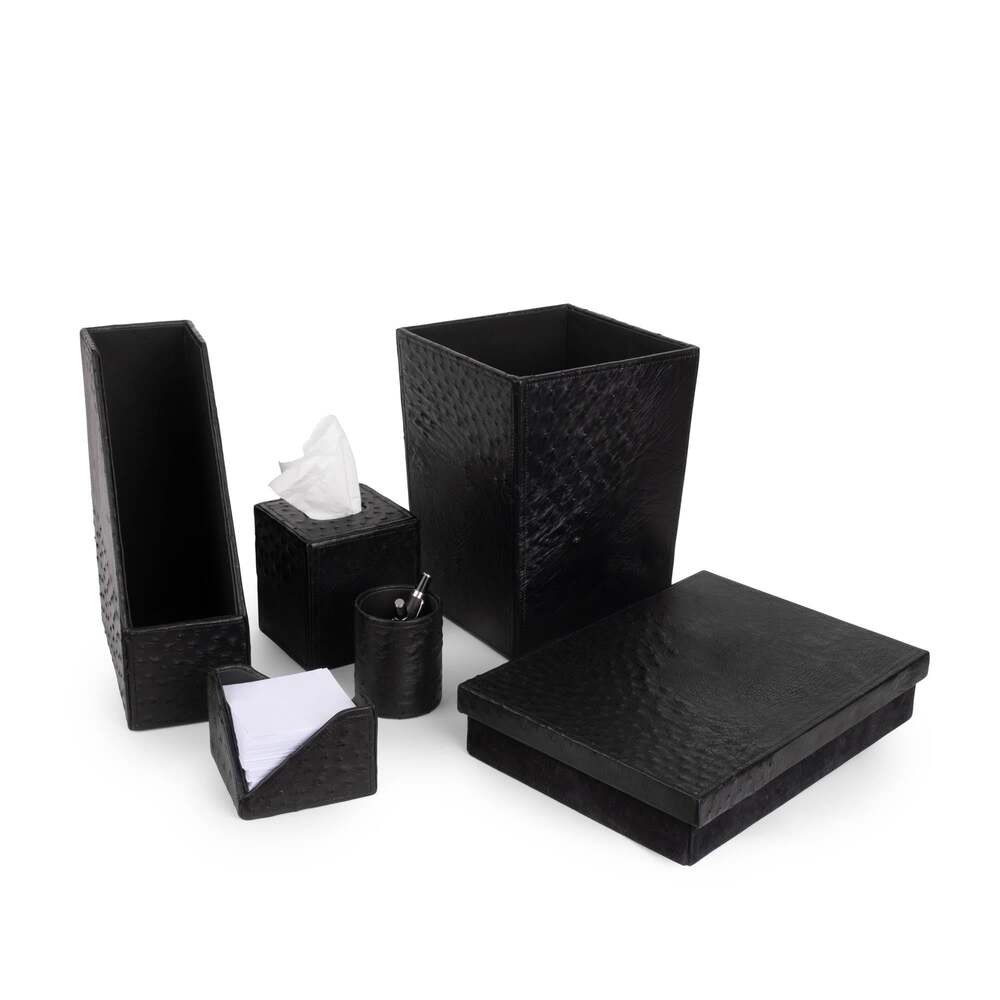 Desk Organizer Box - Ostrich Leather/Suede - Black by Ngala Trading Company Additional Image - 6
