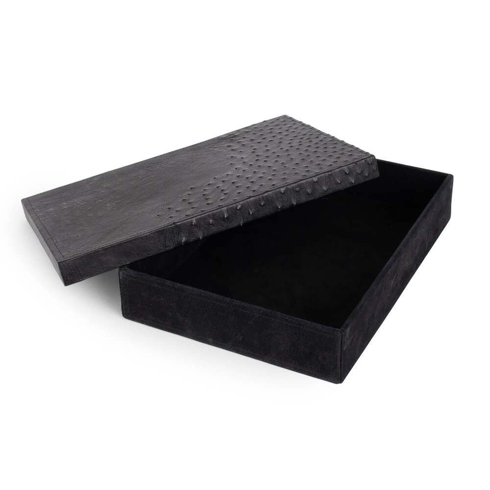 Desk Organizer Box - Ostrich Leather/Suede - Black by Ngala Trading Company