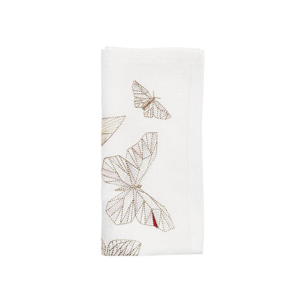 Diamant Butterflies Napkin in White & Multi - Set of 4 in a Gift Box by Kim Seybert 