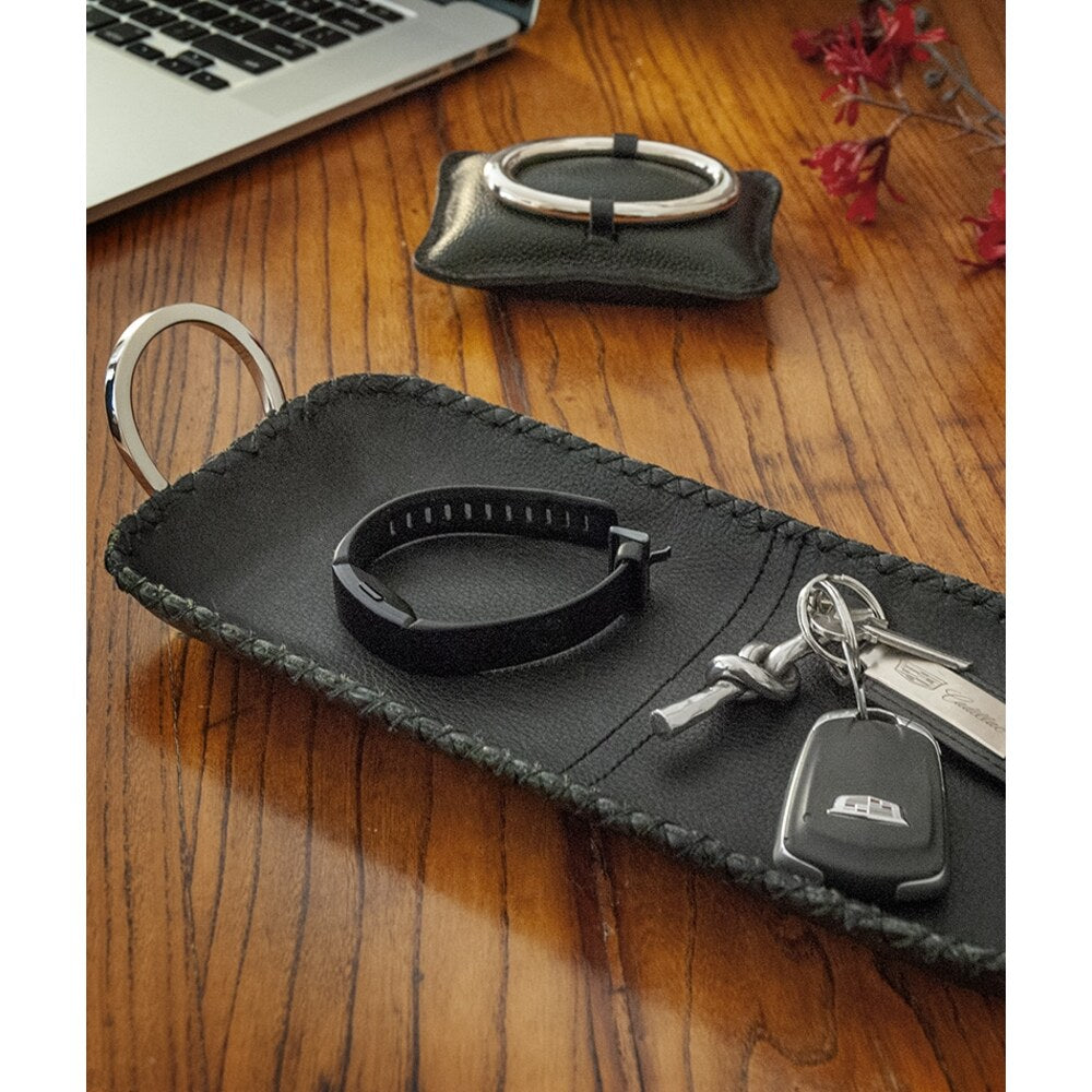 Durango Black Leather Rect Tray with Ring Handles by Mary Jurek Design Additional Image -2