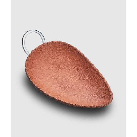 Durango Brown Leather Oval Tray with Ring Handle by Mary Jurek Design 