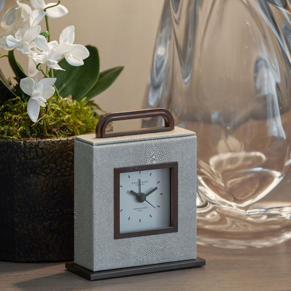 Ecru Faux Shagreen Carriage Clock by Addison Ross Additional Image-2