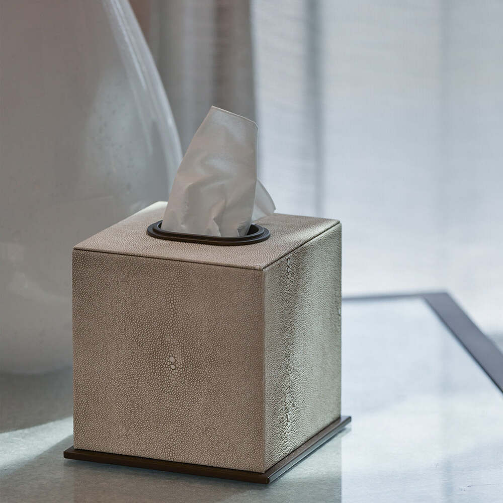 Ecru Faux Shagreen Tissue Box by Addison Ross Additional Image-2