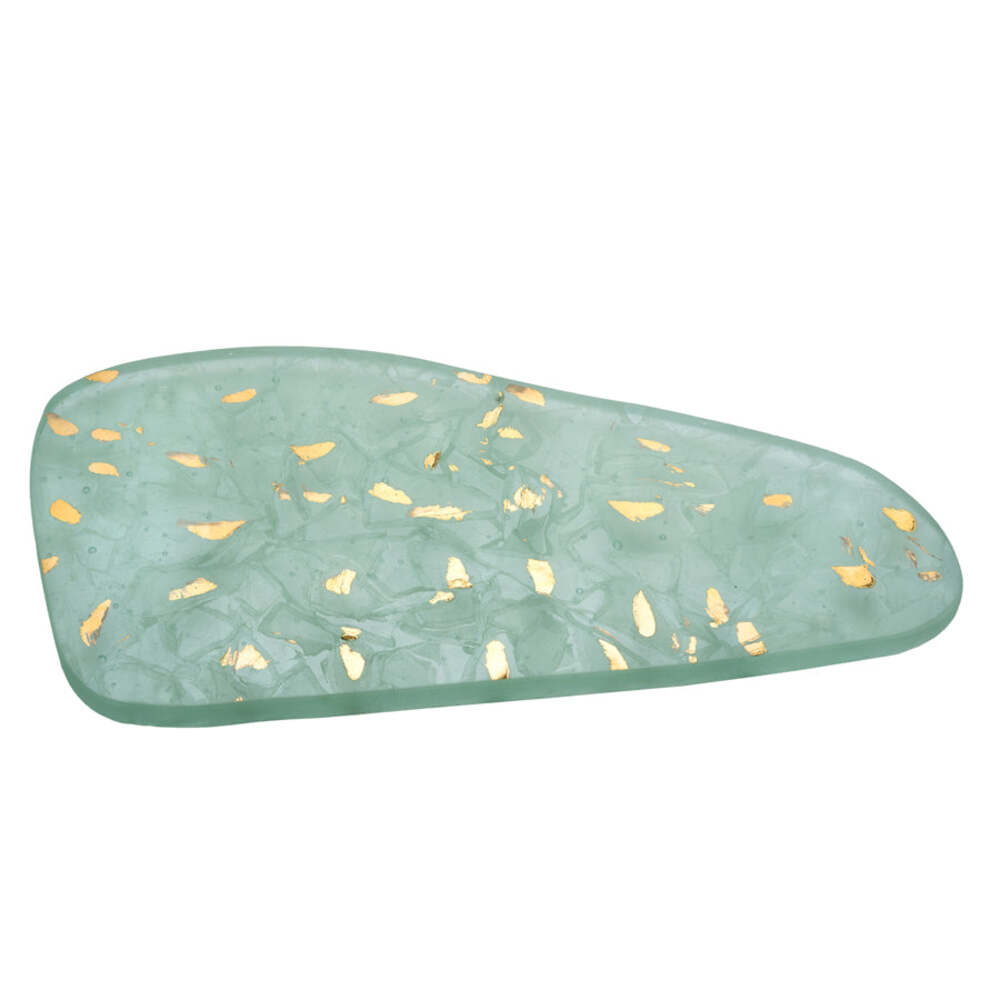 Elements 14.5" x 8.5" Green with Gold Flakes River Appetizer Tray by Annieglass Additional Image -1