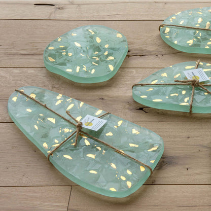 Elements 14.5" x 8.5" Green with Gold Flakes River Appetizer Tray by Annieglass 