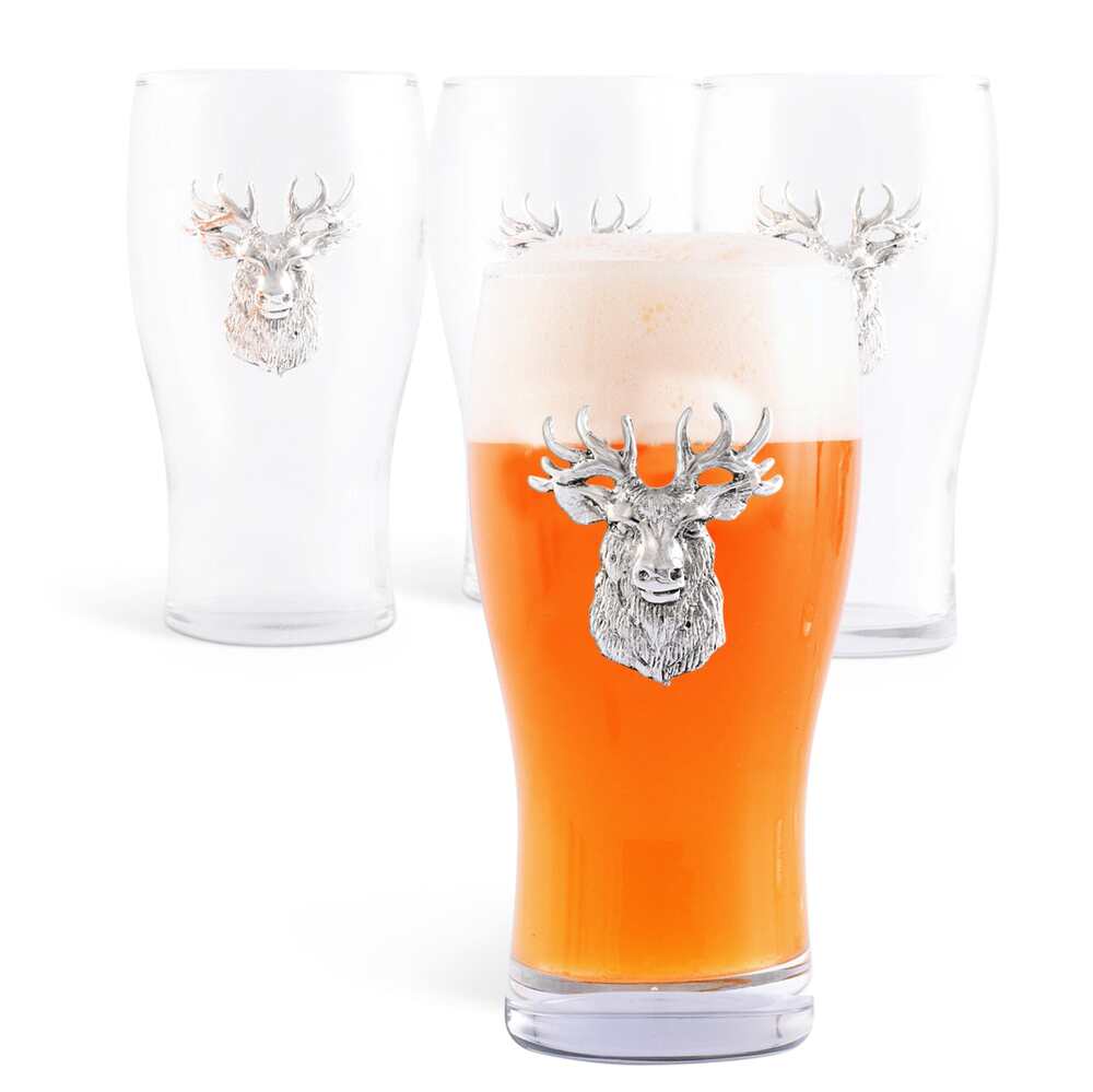 Elk Head Beer Pint Glass - Set of 4 by Arthur Court Designs