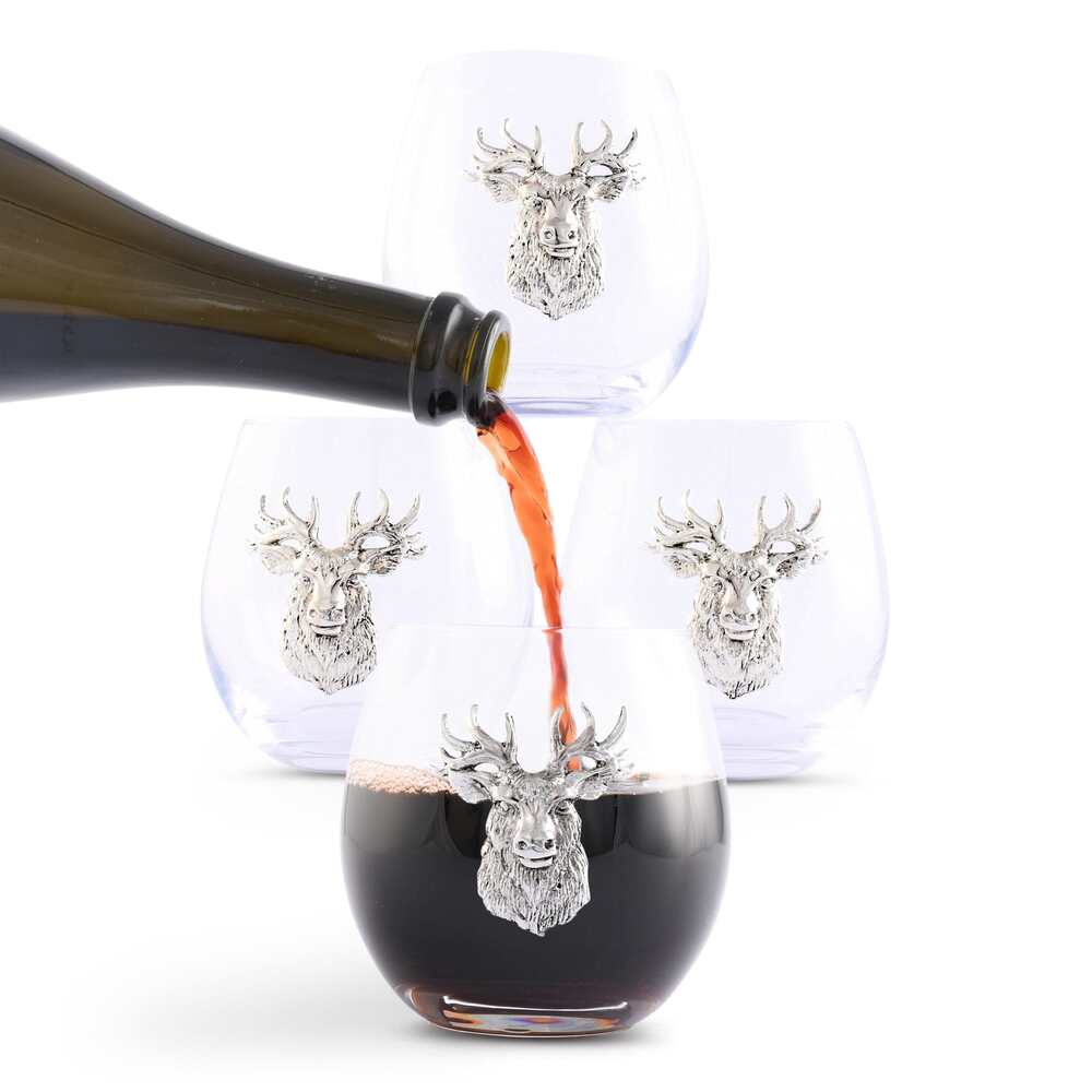 Elk Head Stemless Wine Glass - Set of 4 by Arthur Court Designs