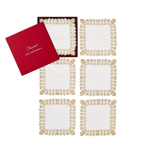 Etoile Cocktail Napkins in White - Gold & Silver - Set of 6 in a Gift Box by Kim Seybert 