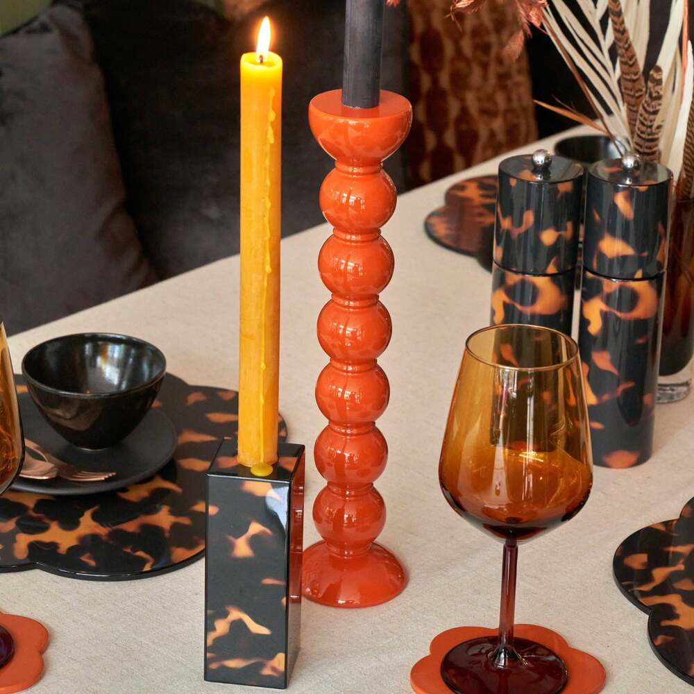 Faux Tortoiseshell Lacquer Medium Candlestick - 14cm by Addison Ross Additional Image-2