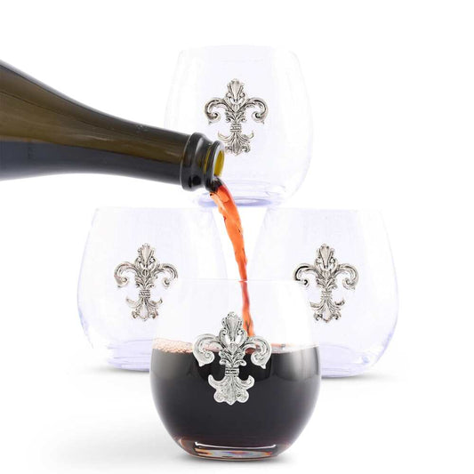 Fleur De Lis Stemless Wine Glass - Set of 4 by Arthur Court Designs