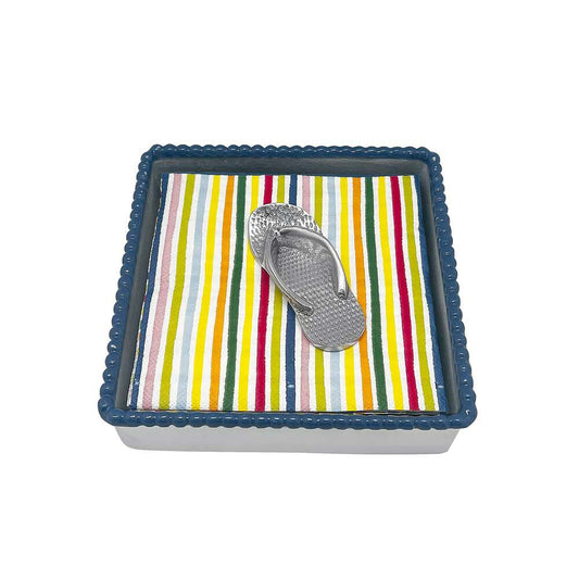 Flip Flop Blue Beaded Napkin Box Set by Mariposa